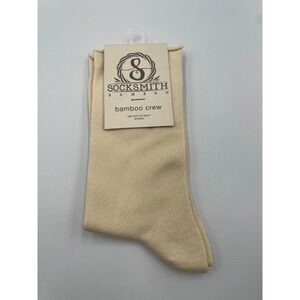 Socksmith Bamboo Crew Socks Womens 9-11 Beige Solid Roll-Top Seamless Toe NWT
